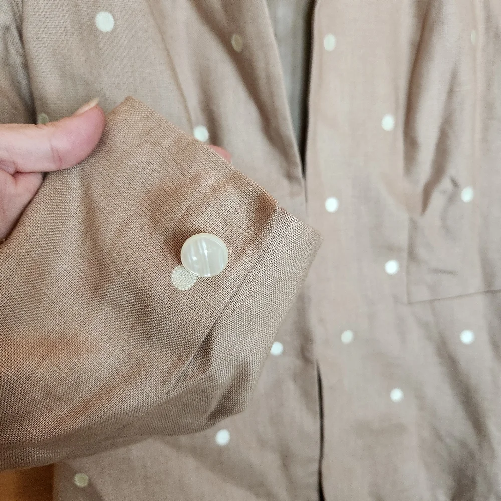 Donna Morgan Polka Dot Beige Tan Linen Blazer Suit Jacket Teill Embroidered Sz 4